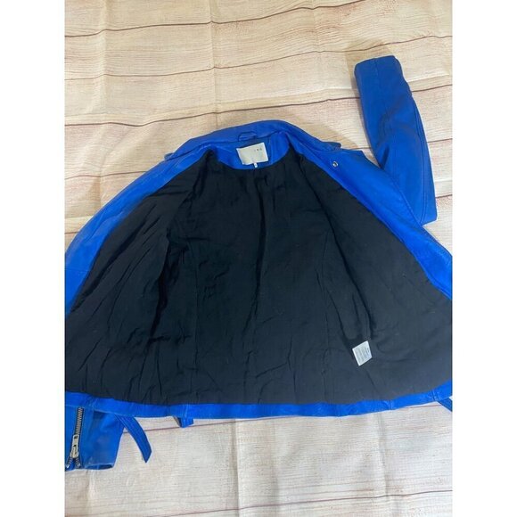 IRO Women's Luigaspe Blue Lamb Skin Designer Leather Moto Jacket - 2 - Picture 14 of 16